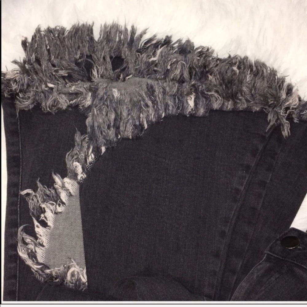 Charcoal Ultra Flare Denim Distressed Jeans - Picture 8 of 8
